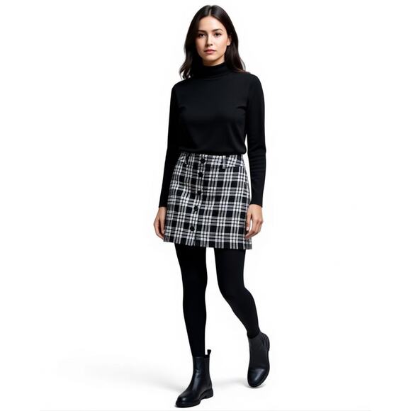 Pendleton Wool Plaid Mini Skirt Button Front Black White Pattern NWT Size 10 - Picture 1 of 10